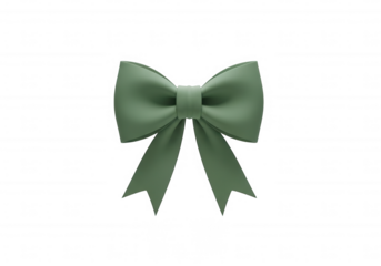 Sage green ribbon bow isolated on a transparent background