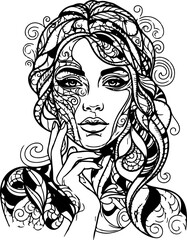 Vector Abstract Portrait of a Beautiful Woman with Fine Detailed Lines
