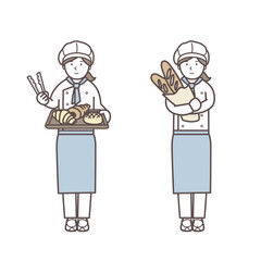 女性のパン屋さんのイラストセット