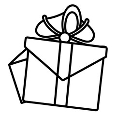 Minimal Line Art Mail with Gift Vector Illustration on White Background