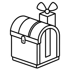 Simple Gift Box in Envelope Line Art Vector Isolated on White