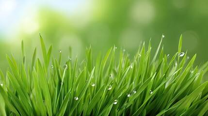 Fototapeta premium Lush Green Grass with Dew Drops in a Sunlit Natural Background Capturing the Essence of Freshness and Vibrancy