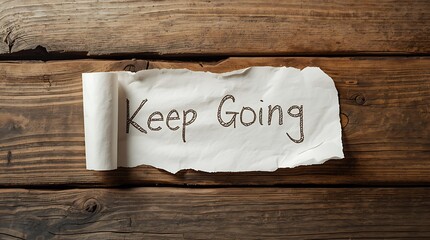 Handwritten note on wood background with encouraging words Keep Going