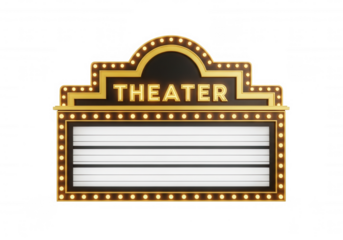 Marquee sign with glowing lights isolated on a transparent background