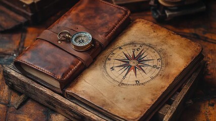 Vintage Compass and Old Books - A Journey Through Time and Exploration. - Powered by Adobe