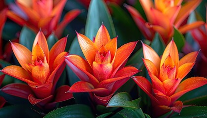 Bromeliads With Vibrant Orange Petals
