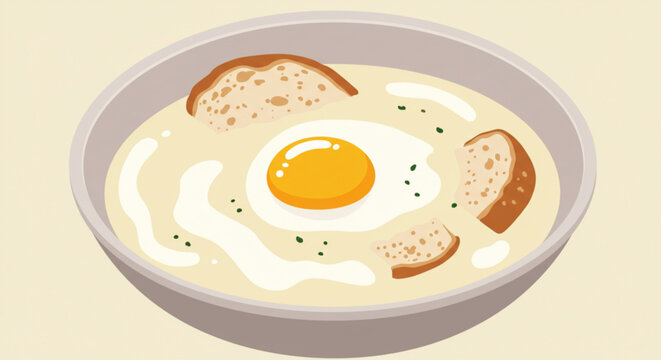 Creamy A&ccedil;orda with egg and bread in a bowl on neutral background  