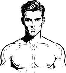 Abstract Black Silhouette of a Handsome Man with Fine Detailed Lines