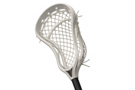 Lacrosse stick head with white netting on transparent background