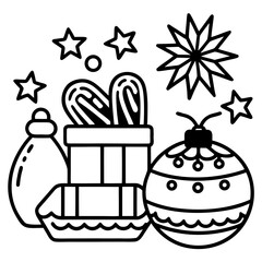 Minimal Holiday Game Assets Line Art Vector Illustration on White Background