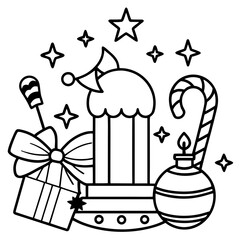 Minimal Holiday Game Assets Line Art Vector Illustration on White Background