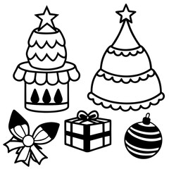 Minimal Holiday Game Assets Line Art Vector Illustration on White Background