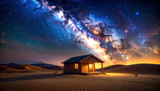 Desert house at night