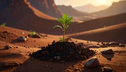 Lone sprout rises in clay