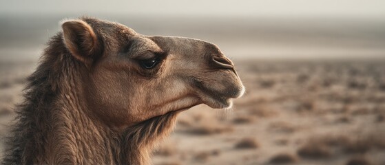 Obraz premium Camel portrait in desert setting side profile