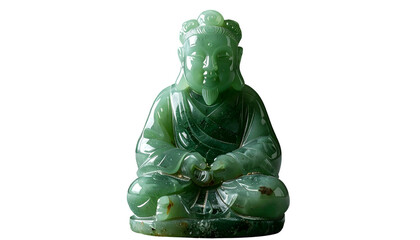 Green jade statue of a seated figure in detailed craftsmanship