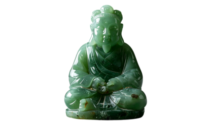 Green jade statue of a seated figure in detailed craftsmanship