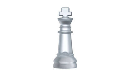 Silver chess king piece stands alone on a black background