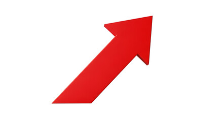A red arrow pointing upwards and to the right, isolated on a transparent background, symbolizing growth and progress