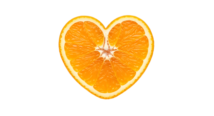 Heart shaped orange slice isolated on transparent background, symbolizing love for healthy food