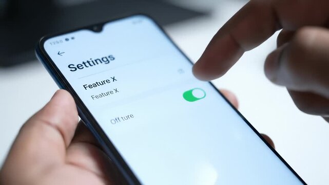 Person's Hand Tapping Smartphone Screen To Adjust Application Settings