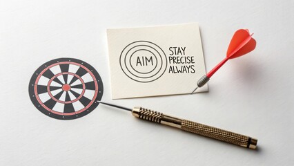 Aim for Success with Dartboard and Red Dart on White Background with Motivational Quote for Focus and Precision