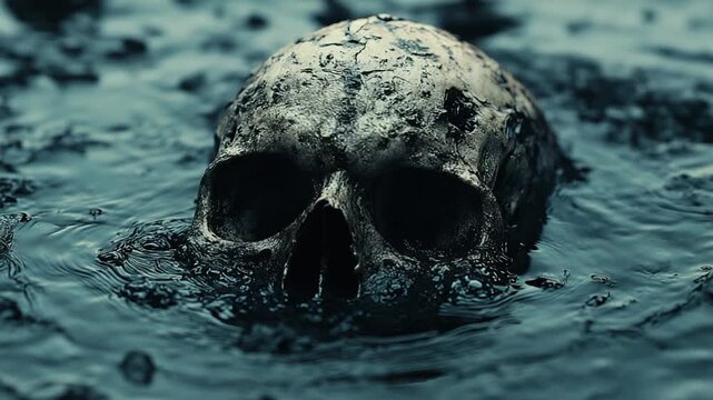 Skull in Water - A macabre scene of death and decay.