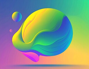 Colorful abstract fluid shape and spheres