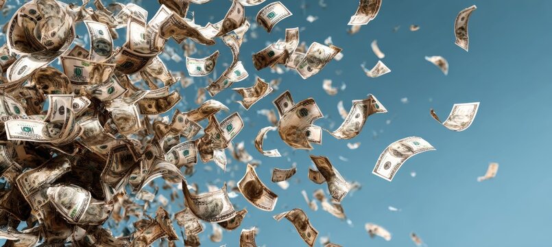 Fiat America dollar money rain. Generative AI technology.	
