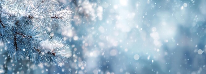 Snowy Pine Branch With Falling Snow