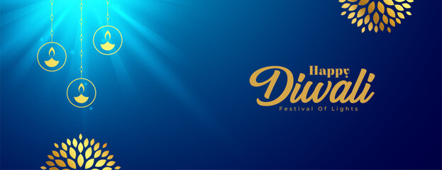 happy diwali celebration blue wallpaper with light effect