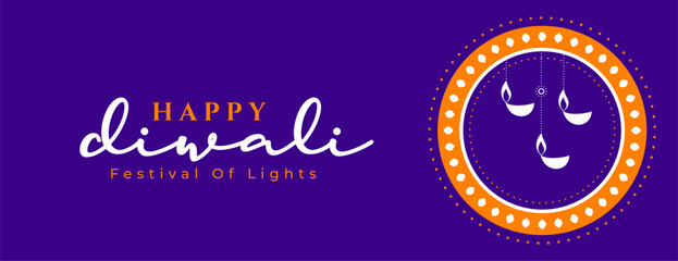 happy diwali greeting purple banner design