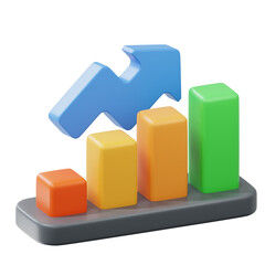 3D Business Growth Bar Chart Financial Success Upward Arrow Progress Report
