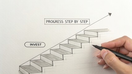 Conceptual Illustration of Progression and Investment Showing Step by Step Financial Growth in a Brown Pencil Drawing Style