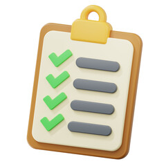3D Clipboard Checklist with Green Checkmarks Completed Tasks Icon