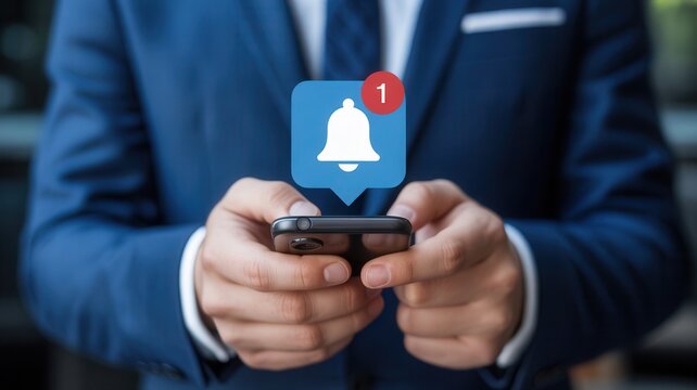 Professional receives crucial mobile notification on modern smartphone