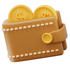 3D Wallet with Golden Dollar Coins Icon Money Savings