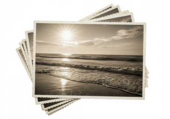 Ocean waves sunset light isolated on a transparent background