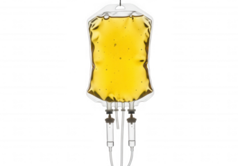 Yellow liquid medical bag isolated on a transparent background