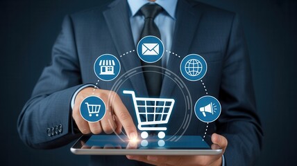 Modern businessman touching tablet for easy online shopping solutions