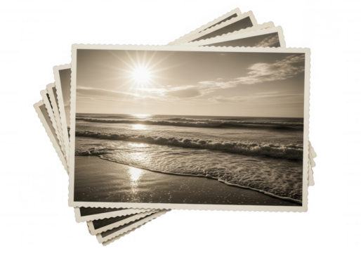 Ocean waves sunset light isolated on a transparent background