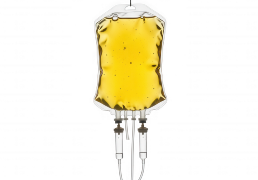 Yellow liquid medical bag isolated on a transparent background