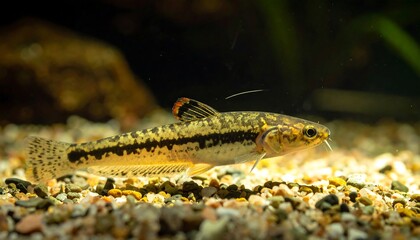 Dwarf Corydoras in Aquarium - A Close-Up of a Small Fish.
