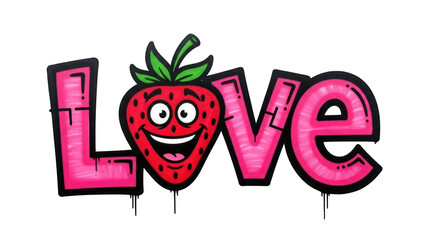 Graffiti Art of Love with a Strawberry.