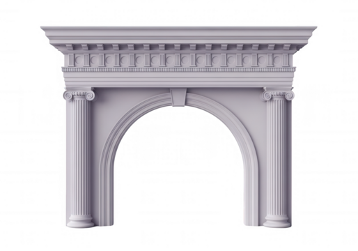 Ornate architectural archway with columns isolated on a transparent background