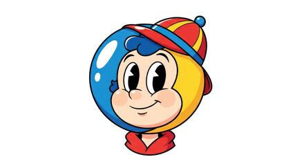 Cartoon Character with Blue Bubble and Colorful Hat.