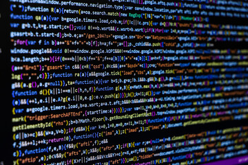 Programming coding screen, web developer coding screen.Software source code. Programming code. Programming code on computer screen. Developer working on program codes in office. Technology background