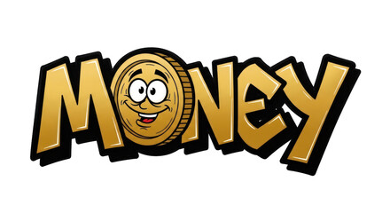 Happy Cartoon Coin in Gold Money Word Art.