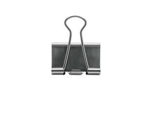 Close-up of a shiny, metallic clip, centered against a stark black background