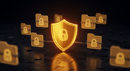 Cyber Security Shield Protecting Network File Folders